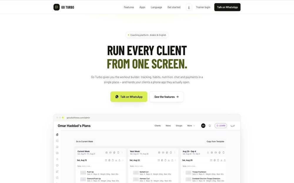 Go Turbo Fitness coaching platform